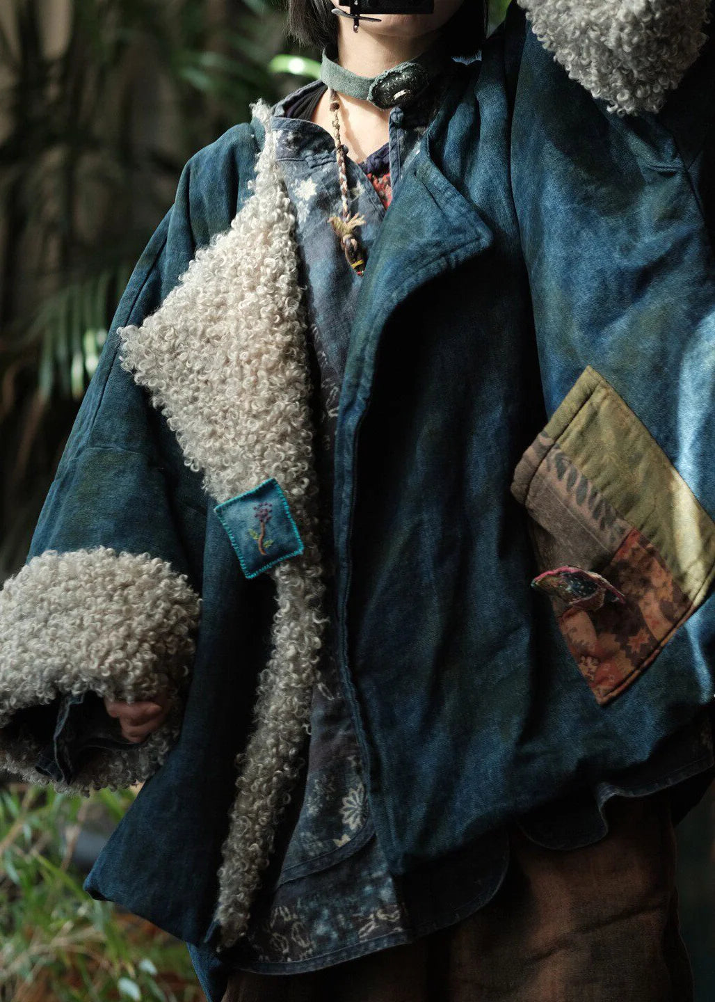 Dame Vinterfrakke med Peter Pan-krave og Patchwork Design 2