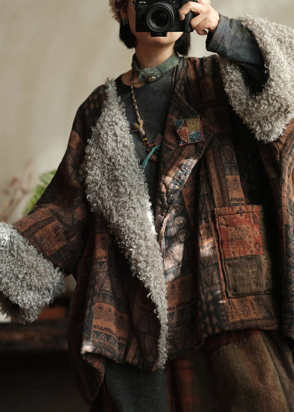 Dame Vinterfrakke med Peter Pan-krave og Patchwork Design 3