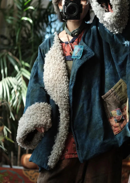 Dame Vinterfrakke med Peter Pan-krave og Patchwork Design 3