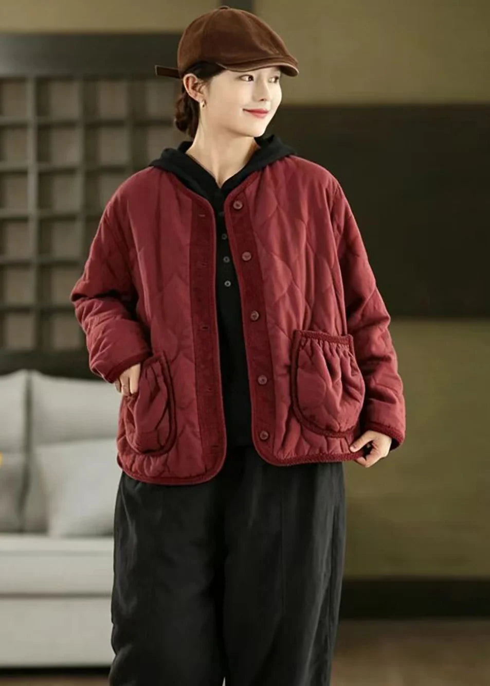 Dame Vinterjakke Casual Patchwork Design 1