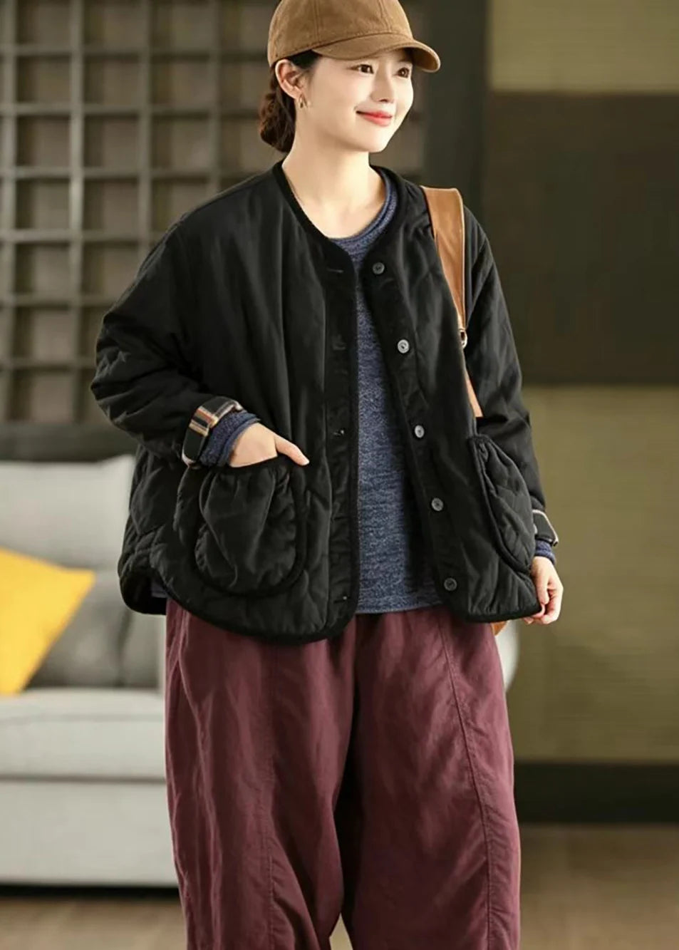 Dame Vinterjakke Casual Patchwork Design 2