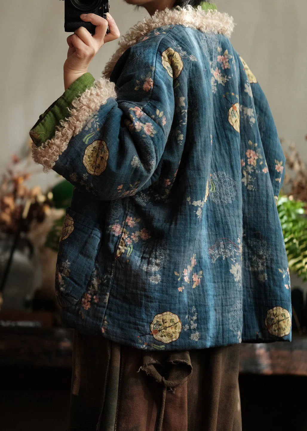 Dame Vinterjakke Løs Pasform Patchwork Design 3
