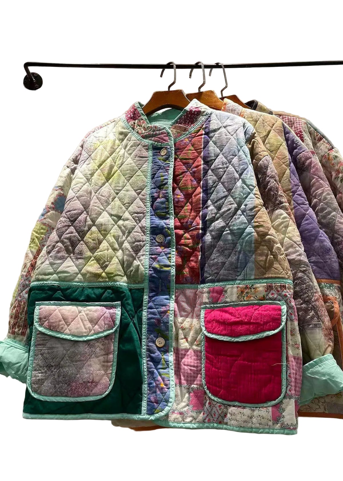 Dame Vinterjakke Patchwork med Lommer 0