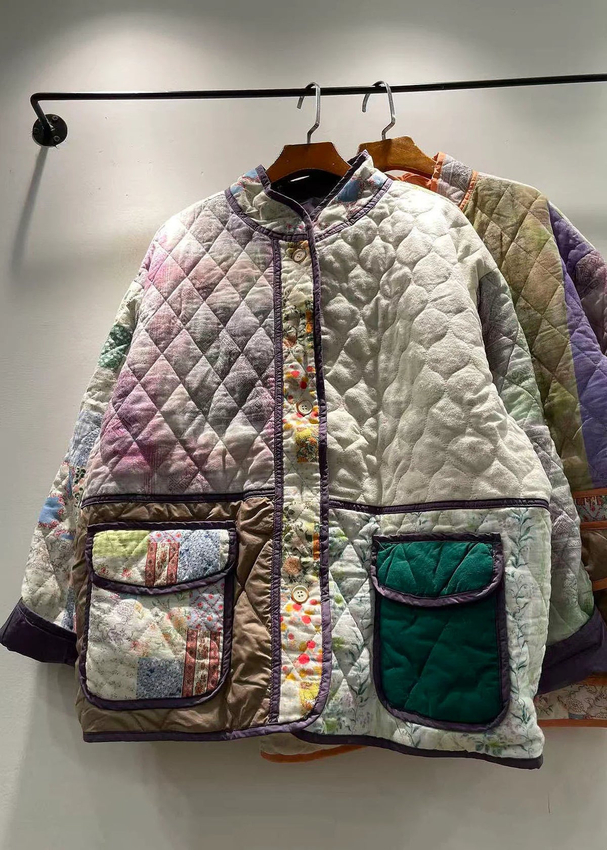 Dame Vinterjakke Patchwork med Lommer 1