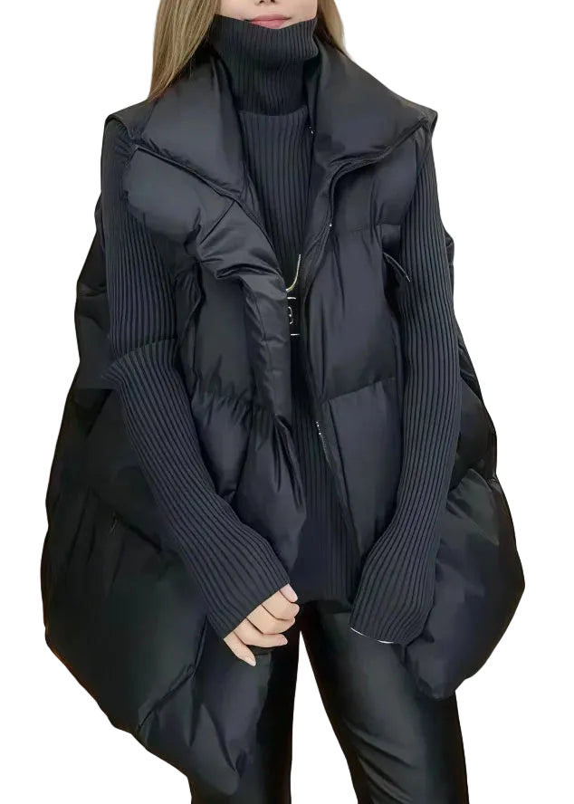 Dame Vintervest Oversized Med Stående Krave 0