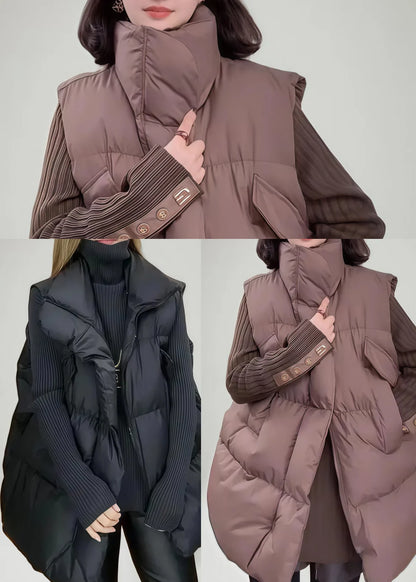 Dame Vintervest Oversized Med Stående Krave 4