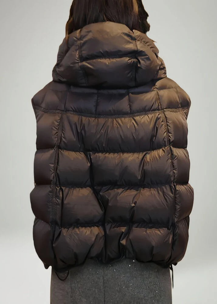 Dame Vintervest med Hætte og Snøretræk Moderne Stil 4