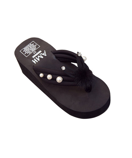 Dame Wedge Flip Flops med Fuzzy Ball Detalje 4