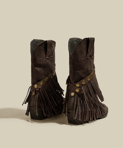 Dame cowboystøvler vintage stil med spids tå og kvast 2