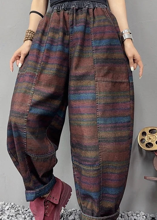 Dame denimbukser med multistribet design og elastisk talje 4