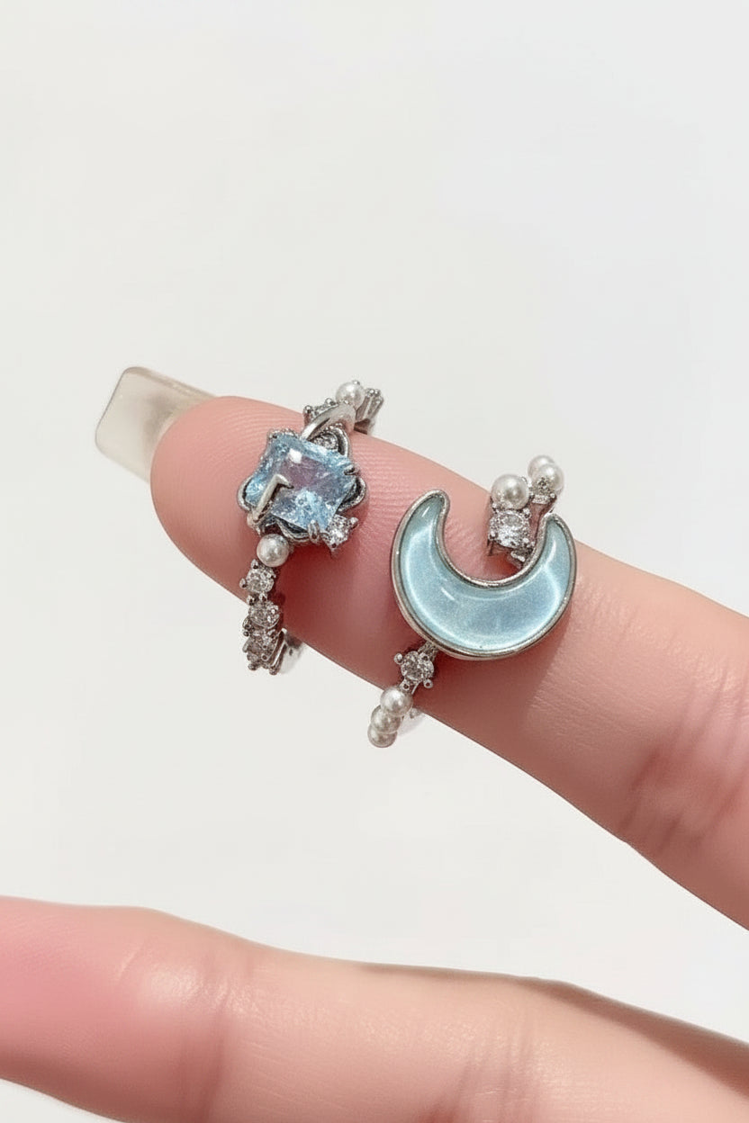 Dame ringe todelt sæt med måne og stjerne design 0