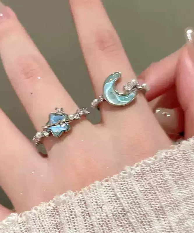 Dame ringe todelt sæt med måne og stjerne design 1
