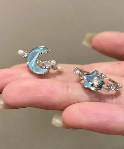 Dame ringe todelt sæt med måne og stjerne design 2