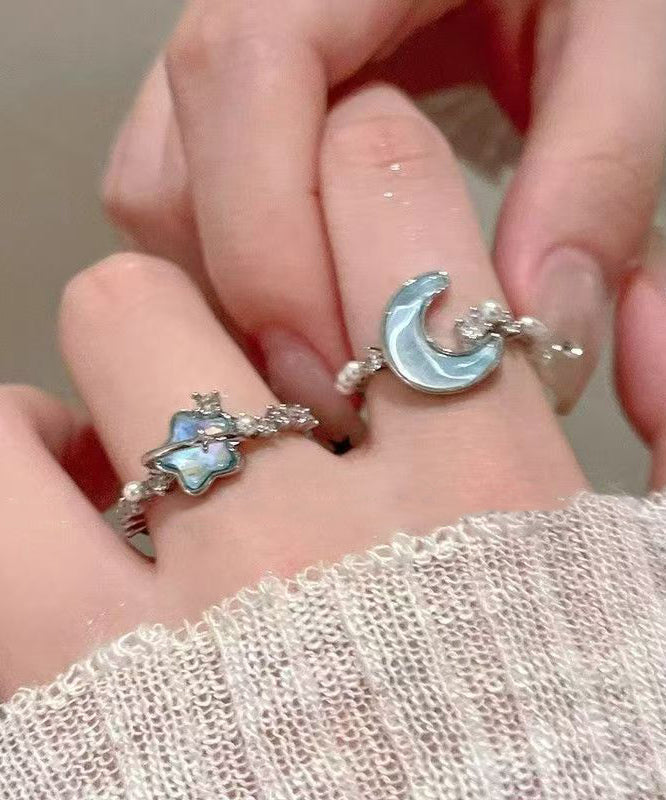 Dame ringe todelt sæt med måne og stjerne design 3