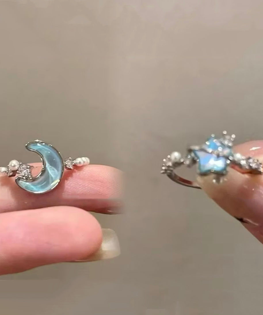 Dame ringe todelt sæt med måne og stjerne design 4