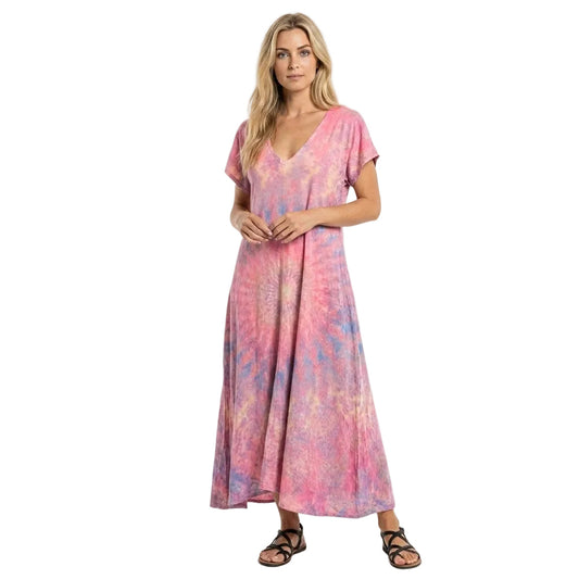 Dame sommerkjole med V-hals og flagrende design 0