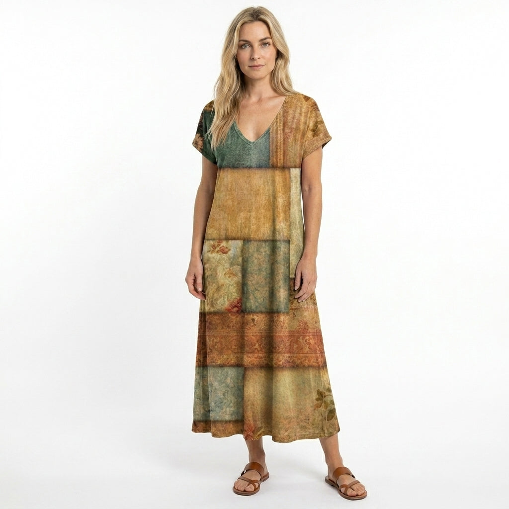 Dame sommerkjole med V-hals og flagrende design 2