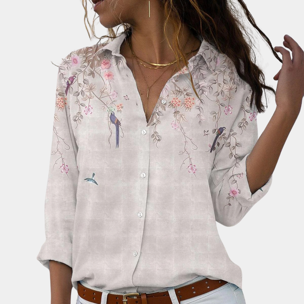 Damebluse med Blomsterbroderi og Pufærmer 1