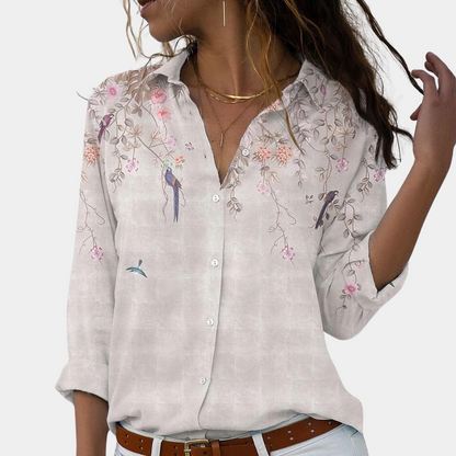 Damebluse med Blomsterbroderi og Pufærmer 1