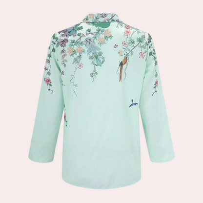 Damebluse med Blomsterbroderi og Pufærmer 3