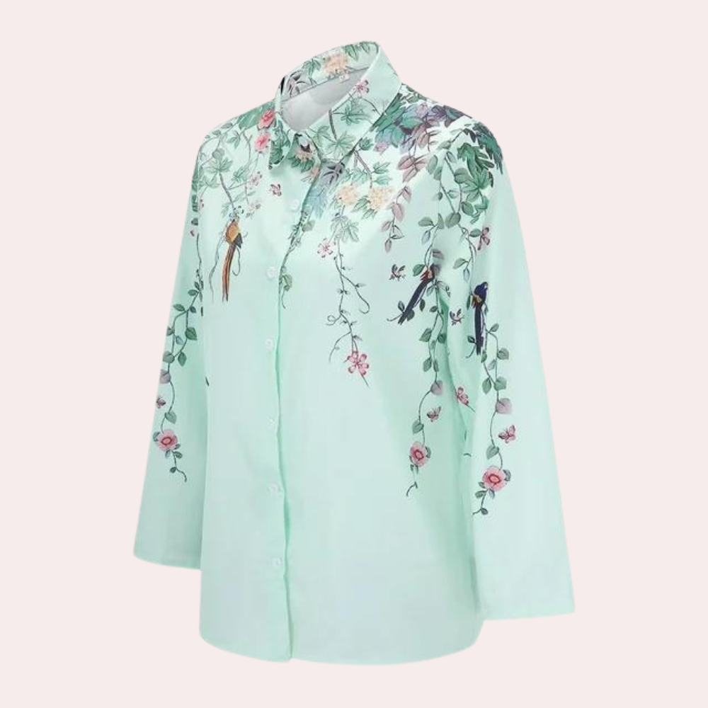 Damebluse med Blomsterbroderi og Pufærmer 4