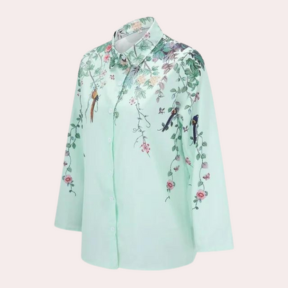 Damebluse med Blomsterbroderi og Pufærmer 4