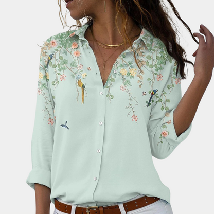 Damebluse med Blomsterbroderi og Pufærmer 5