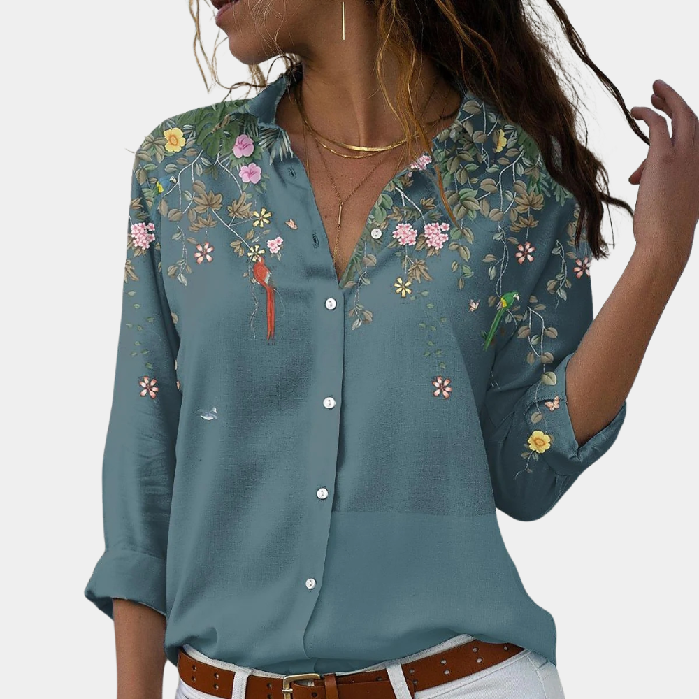 Damebluse med Blomsterbroderi og Pufærmer 6