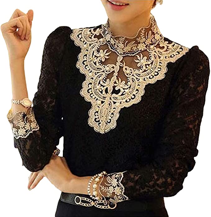 Damebluse med Broderi og Meshpaneler 0