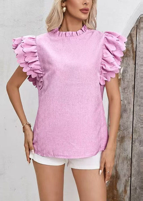 Damebluse med Flæser og Sommerfugleærmer Løs Pasform 0