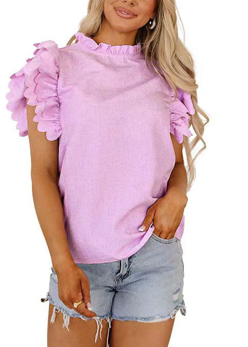 Damebluse med Flæser og Sommerfugleærmer Løs Pasform 1