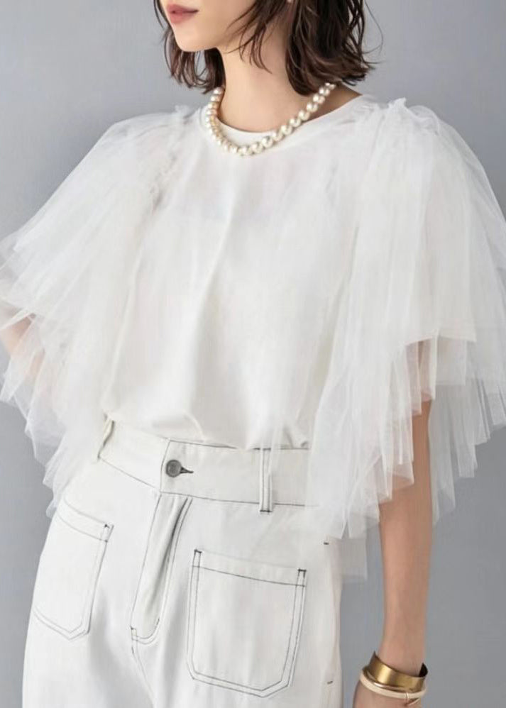Damebluse med O-hals og Patchwork Design 1