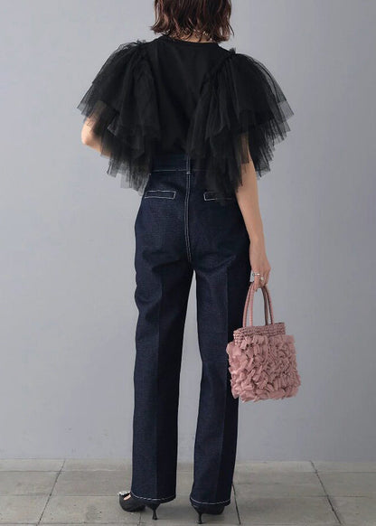 Damebluse med O-hals og Patchwork Design 4