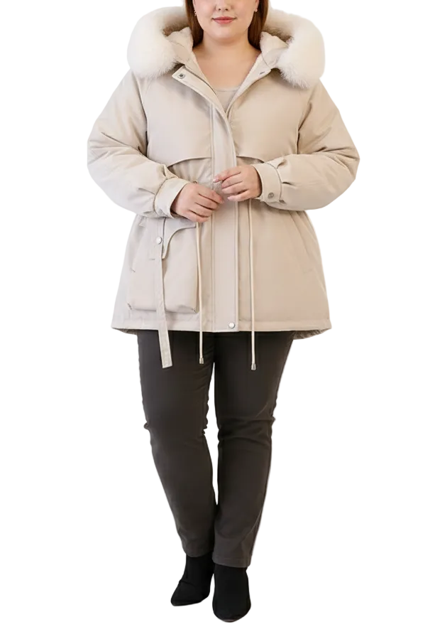 Dameparka med Justerbar Talje og Pelshætte 0