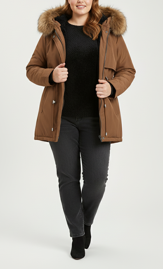 Dameparka med Justerbar Talje og Pelshætte 2