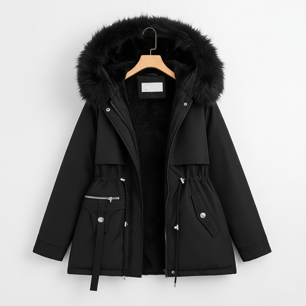 Dameparka med Justerbar Talje og Pelshætte 4