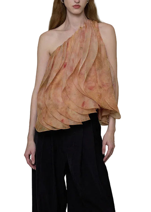 Damer Bluse One Shoulder Lagdelt Print til Sommerbrug 0