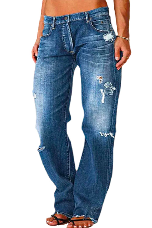 Damer Casual Rippede Jeans med Lommer 0