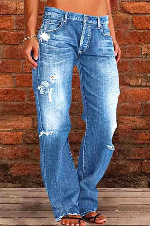 Damer Casual Rippede Jeans med Lommer 1
