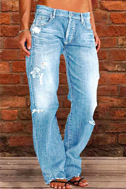 Damer Casual Rippede Jeans med Lommer 2
