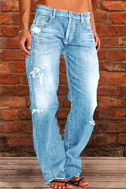Damer Casual Rippede Jeans med Lommer 2