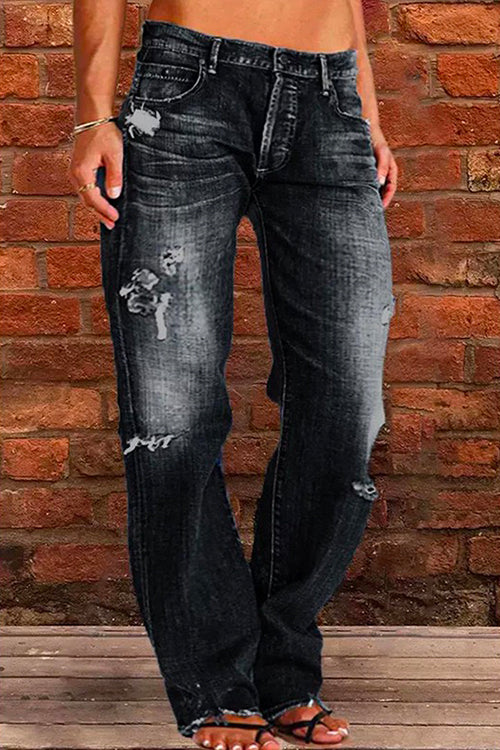 Damer Casual Rippede Jeans med Lommer 3