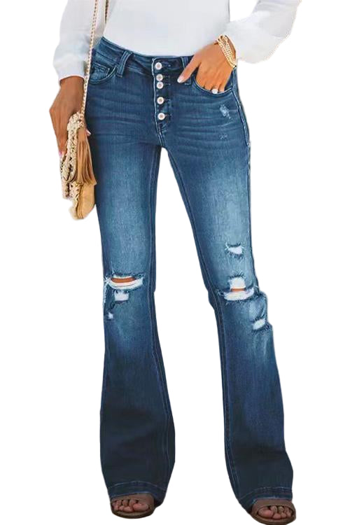 Damer Flare Bottoms Rippede Jeans Trendy Høj Talje 0