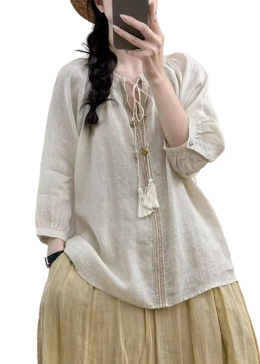 Damer Oversized Bluse med Snørebånd - Trendy Bluser til Damer 0
