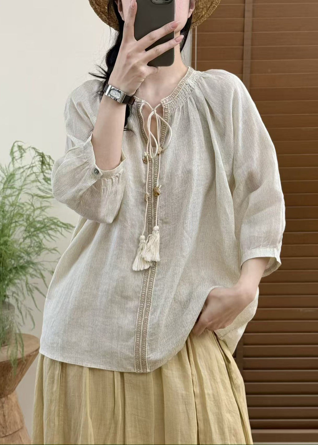 Damer Oversized Bluse med Snørebånd - Trendy Bluser til Damer 3
