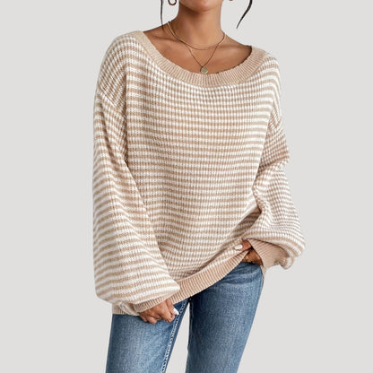 Damer Oversized Strikket Sweater Med Striber 3