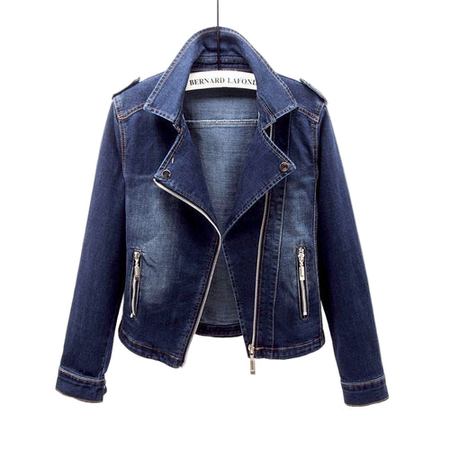 Damernes Denim Jakke Med Asymmetrisk Lynlås 0