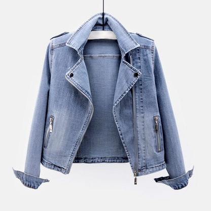 Damernes Denim Jakke Med Asymmetrisk Lynlås 1