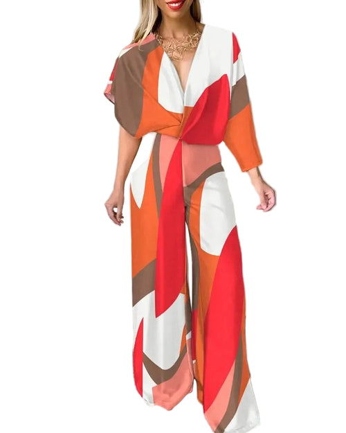 Damernes V-Hals Jumpsuit med Vingemuffe 0