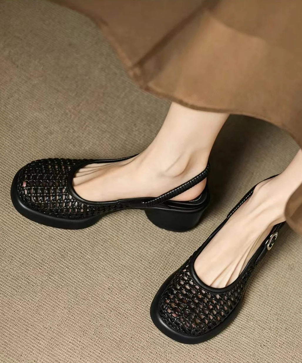 Damesandaler Chunky Hæl Vævet Design 3